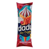 Mascarpone flavored eating ice cream with forest berry filling in waffle cone DADU, 70 g