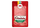 Hot smoked GIMINIŲ salami (slices), I r., 100 g