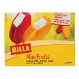 Bourbon vanilla flavored edible ice cream BILLA covered with exotic fruit sorbet or wild berry fruit sorbet, 12x50 ml