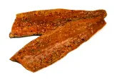 Cold smoked humpback salmon (lat. Oncorhynchus gorbuscha) fillet with spices, 1 kg