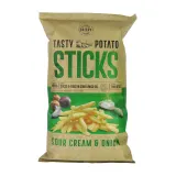 Crispy potato sticks with sour cream and onions