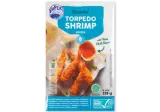 Frozen breaded shrimp in torpedo shape, with tail, 225 g