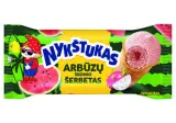 Watermelon flavor sorbet NYKŠTUKAS with pitaya (dragon fruit) filling in a waffle cup, 84 g