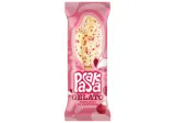 Vanilla creamy ice cream PASAKA GELATO with raspberry filling and yogurt glaze with raspberry pieces, 82 g